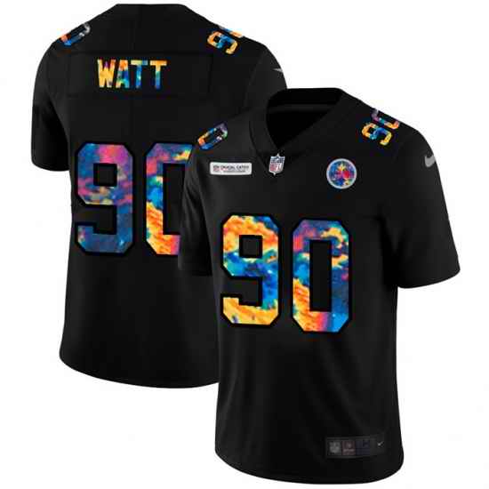 Pittsburgh Steelers 90 T J  Watt Men Nike Multi Color Black 2020 NFL Crucial Catch Vapor Untouchable Limited Jersey